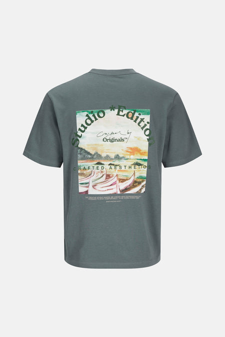 Grijze T-shirt met korte mouwen van ORIGINALS BY JACK & JONES met grafische print op de rug.