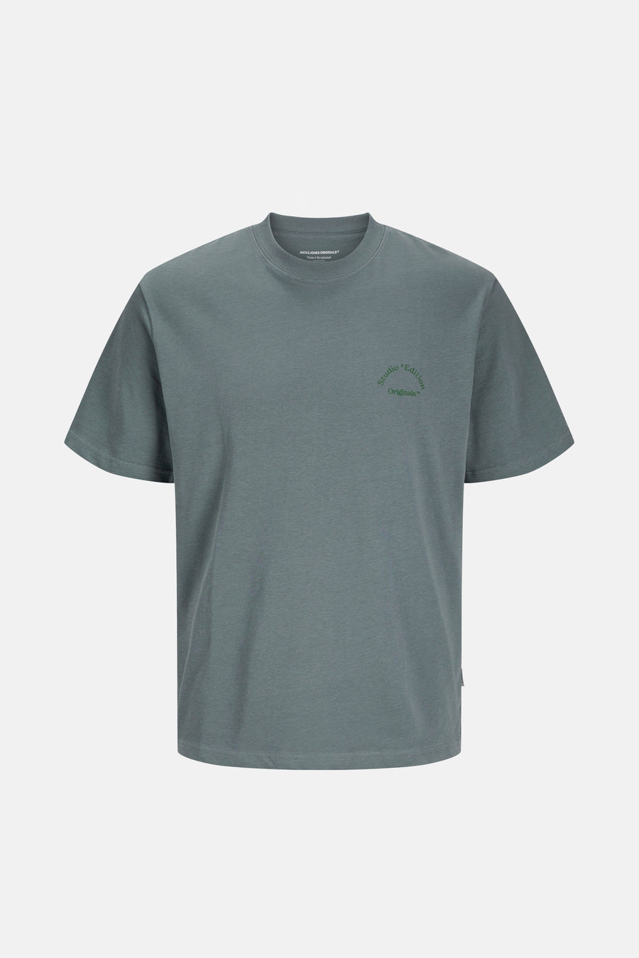 Grijs T-shirt met korte mouwen van ORIGINALS BY JACK & JONES met subtiele print op de borst.