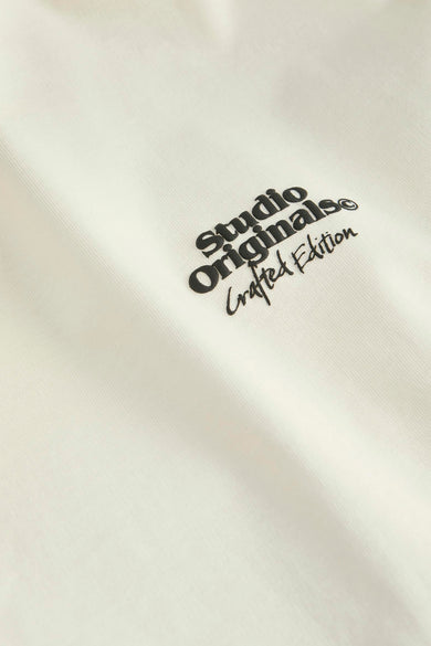 Ecru T-shirt met korte mouwen van ORIGINALS BY JACK & JONES, met opdruk "Studio Originals Crafted Edition" logo.