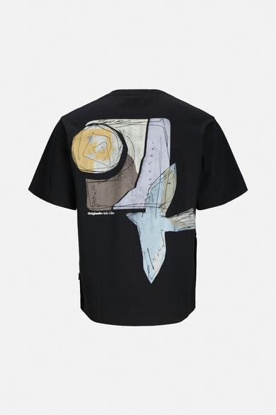 Zwart T-shirt met korte mouwen van ORIGINALS BY JACK & JONES met een abstracte print op de rug.