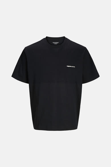 Zwart T-shirt met korte mouwen van Originals by Jack & Jones, met een minimalistisch wit logo.