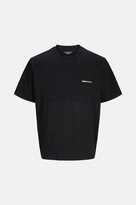 Zwart T-shirt met korte mouwen van Originals by Jack & Jones, met een minimalistisch wit logo.