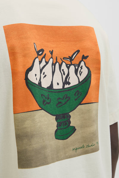 T-shirt à manches courtes écru ORIGINALS BY JACK & JONES avec un imprimé de coupe de fruits.