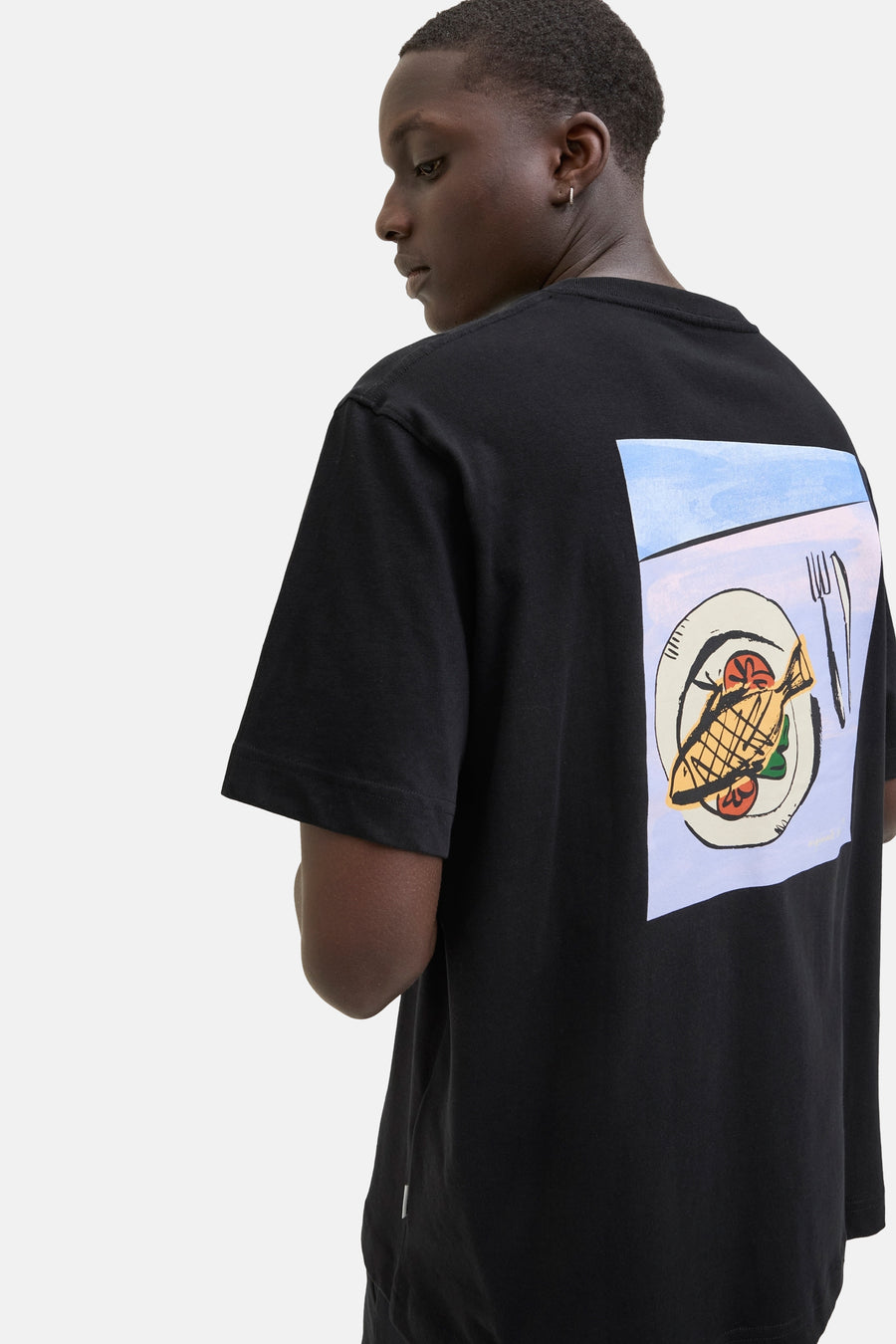 T-shirt à manches courtes noir de ORIGINALS BY JACK & JONES avec motif d'assiette imprimé au dos.