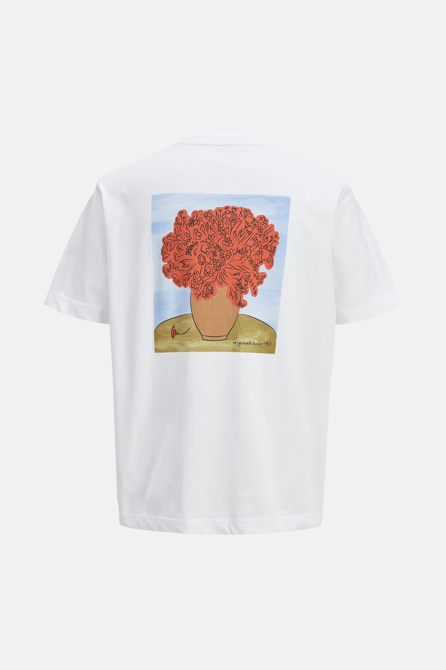 Wit T-shirt met korte mouwen van Originals by Jack & Jones met bloemenprint op de rug.