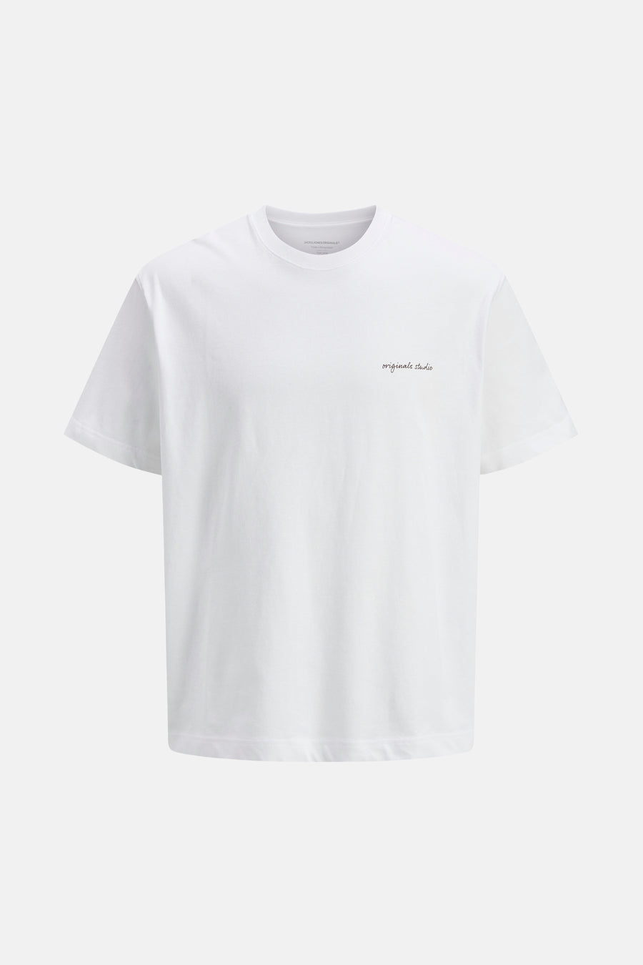 Wit T-shirt met korte mouwen van Originals by JACK & JONES, met decoratieve belettering op de voorkant.