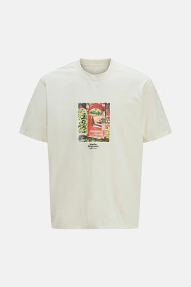 Beige T-shirt met korte mouwen van ORIGINALS BY JACK & JONES met decoratieve print.