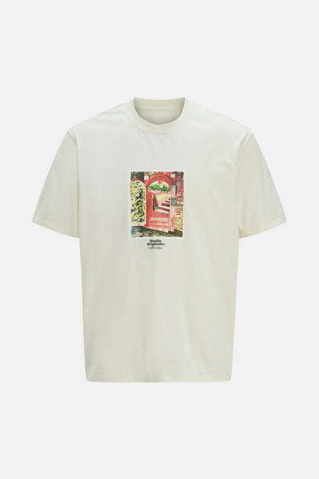 Beige T-shirt met korte mouwen van ORIGINALS BY JACK & JONES met decoratieve print.