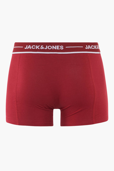 Boxer rouge ACCESSORIES BY JACK & JONES, avec ceinture élastique portant le nom de la marque en blanc.