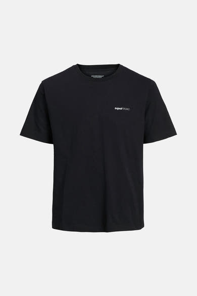 Zwart T-shirt met korte mouwen van ORIGINALS BY JACK & JONES, met een klein wit logo op de borst.