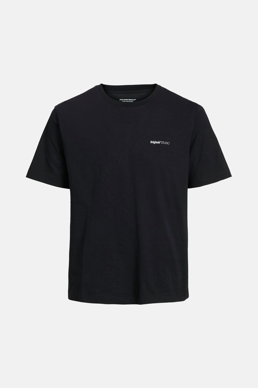 Zwart T-shirt met korte mouwen van ORIGINALS BY JACK & JONES, met een klein wit logo op de borst.