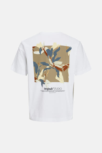 T-shirt à manches courtes blanc de ORIGINALS BY JACK & JONES avec motif floral au dos.
