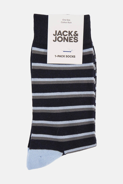 Chaussettes rayées bleu et noir, de ACCESSORIES BY JACK & JONES, avec bout bleu ciel.