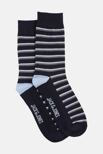 Chaussettes bleues rayées by ACCESSORIES BY JACK & JONES, avec bouts bleu clair et logo.