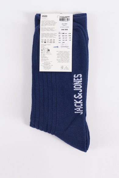 Blauwe geribbelde sokken van ACCESSORIES BY JACK & JONES, met verticaal logo.