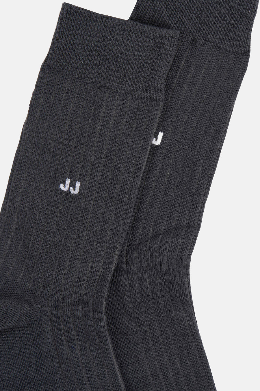 Grijze sokken van ACCESSORIES BY JACK & JONES, met geribd patroon en wit 'JJ'-logo.