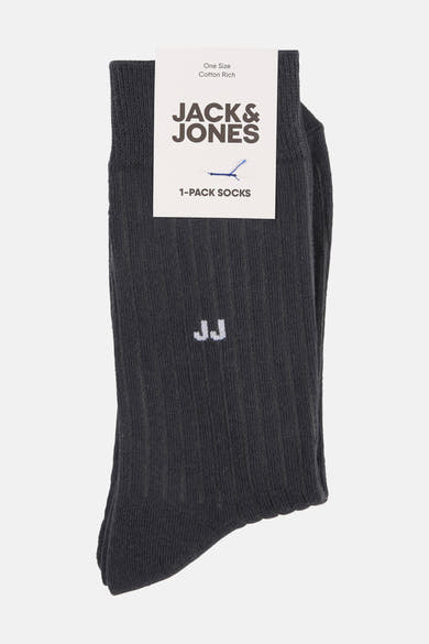 Grijze katoenen sokken, van ACCESSORIES BY JACK & JONES, met geribd patroon en geborduurde initialen "JJ".