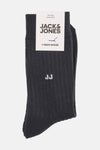 Grijze katoenen sokken, van ACCESSORIES BY JACK & JONES, met geribd patroon en geborduurde initialen "JJ".