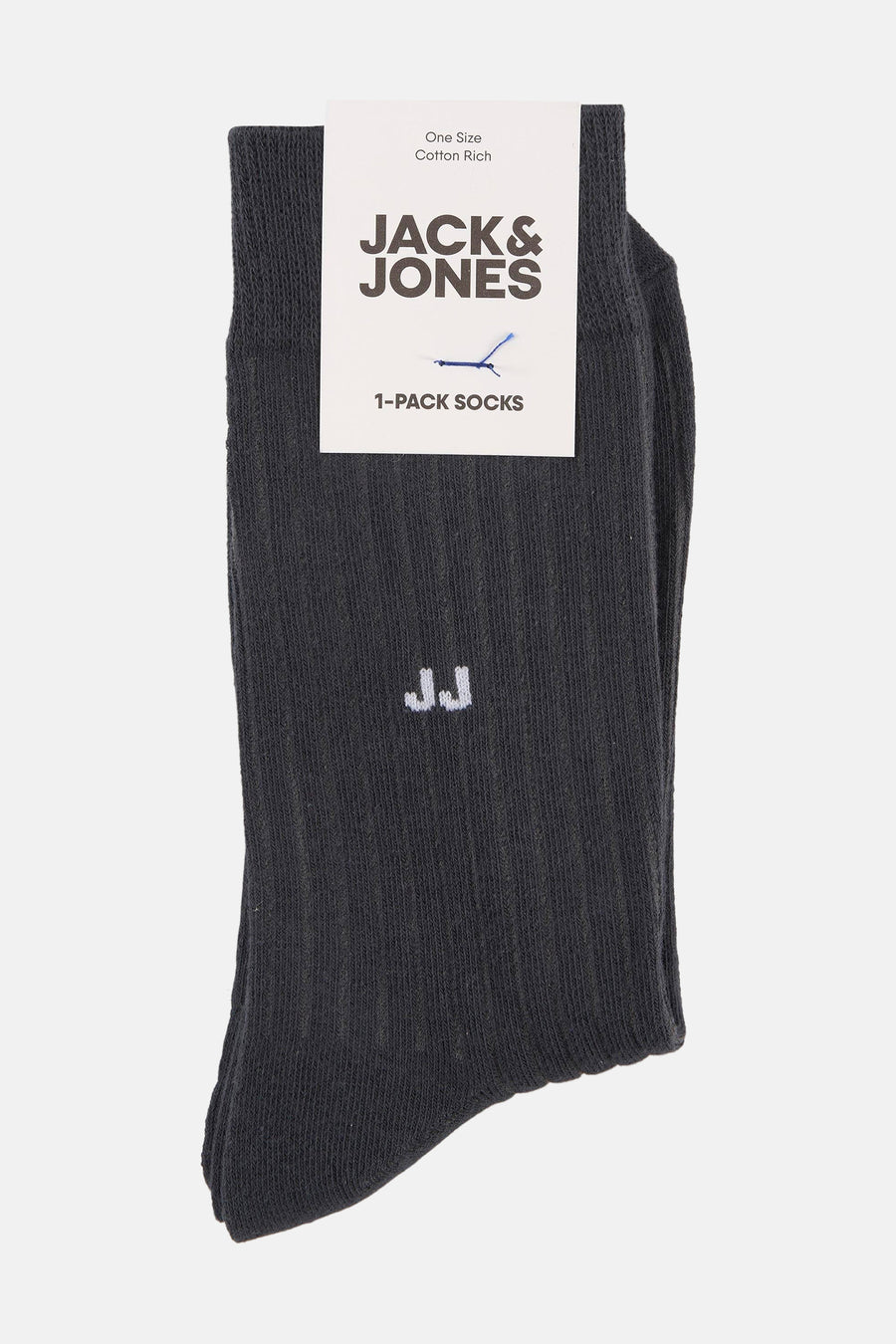 Grijze katoenen sokken, van ACCESSORIES BY JACK & JONES, met geribd patroon en geborduurde initialen "JJ".