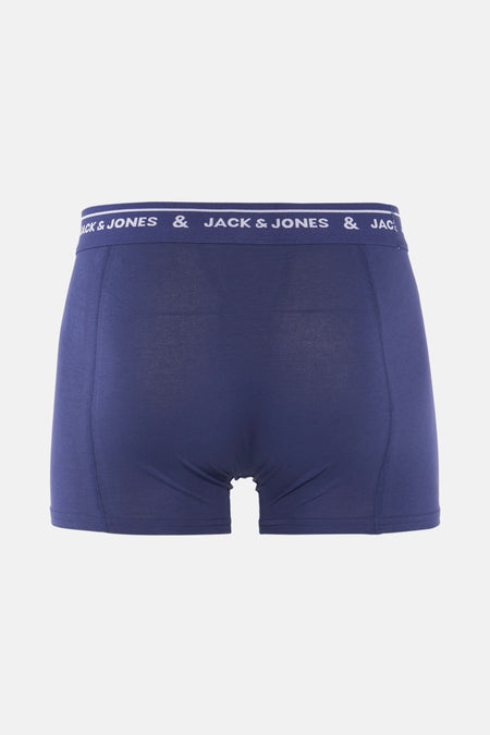 Boxer bleu d'ACCESSORIES BY JACK & JONES, avec une ceinture élastique blanche ornée du logo de la marque.
