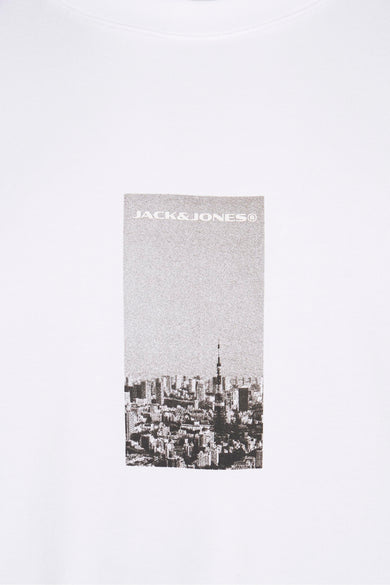 Witte shortarm T-shirt van JACK & JONES met een grafisch landschapsdruk.