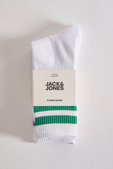 Lot de chaussettes blanches en coton par ACCESSORIES BY JACK & JONES, à rayures vertes et bleues.