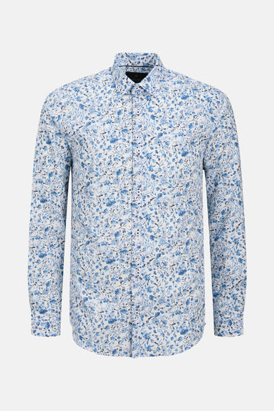 Blauwe blouse met lange mouwen van PREMIUM by JACK & JONES, met een delicaat bloemenpatroon.