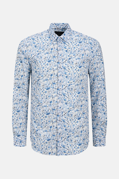 Chemise à manches longues bleue de PREMIUM by JACK & JONES, avec un motif floral délicat.