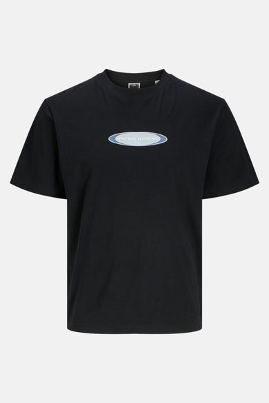 Zwarte korte mouw T-shirt van ORIGINALS BY JACK & JONES, met een eivormig logo op de borst.