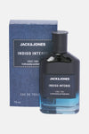 Blauwe parfum van ACCESSORIES BY JACK & JONES, met een denim-look verpakking en een genaaid label.