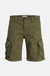 Korte kaki cargo van ORIGINALS BY JACK & JONES, zijzakken met klep en zichtbare naden.