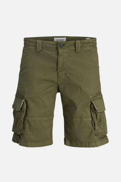 Short cargo kaki de ORIGINALS BY JACK & JONES, poches latérales à rabat et coutures apparentes.