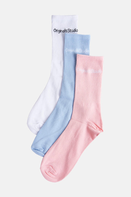 Set van veelkleurige sokken van ACCESSORIES BY JACK & JONES, geribd in drie verschillende pastelkleuren.
