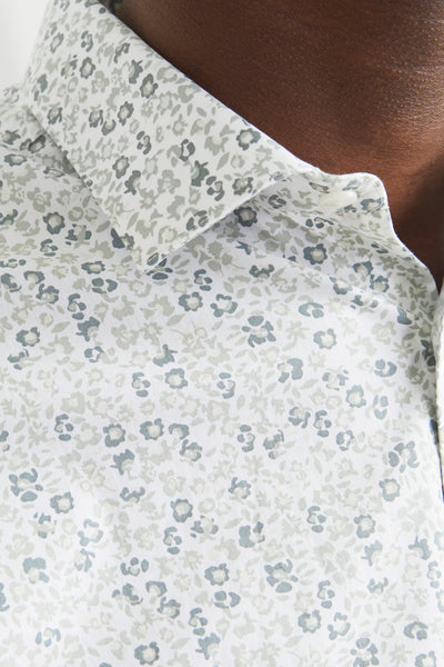 Witte lange mouw chemise door PREMIUM by JACK & JONES, grijs en groen bloemprint, met knoppenkraag.