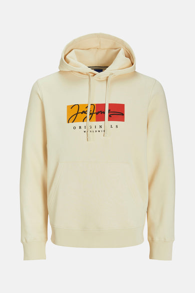 Zweedemantel beige van ORIGINALS BY JACK & JONES met een gecombineerd logo op de voorzijde en een kangaruhok.