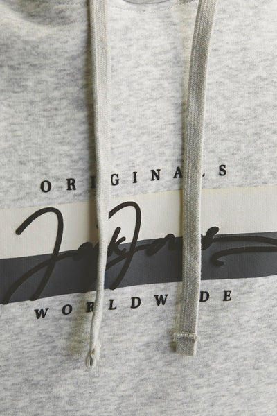 Grijze gebloemde hoodie van ORIGINALS BY JACK & JONES, met kordelzak en decoratieve print.