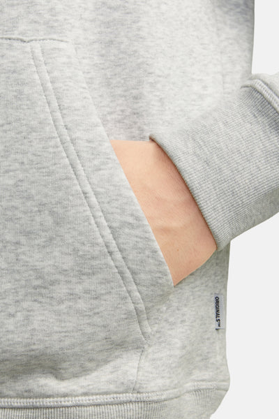 Grijze gebloemde hoodie van ORIGINALS BY JACK & JONES met een marspoche en geribde mouwen.