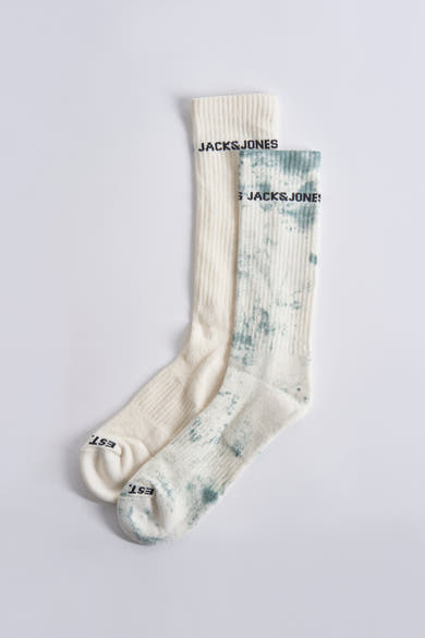 Paire de chaussettes multicolores de Accessories by Jack & Jones, avec motif tie-dye sur l'une et logo.
