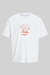 Wit T-shirt met korte mouwen van Originals by Jack & Jones met burger- en frisdrankprint.