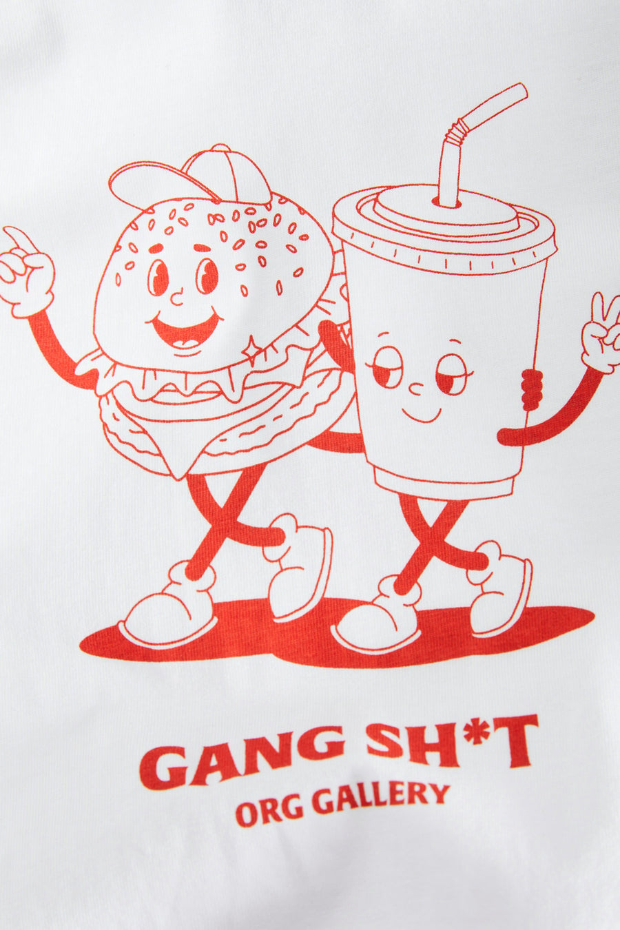 Wit T-shirt met korte mouwen van ORIGINALS BY JACK & JONES met humoristische afbeelding van een hamburger en frisdrank.