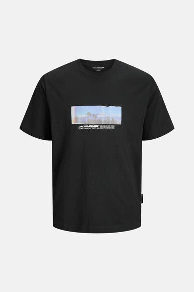 T-shirt à manches courtes noir de JACK & JONES, avec imprimé photo et lettrage.
