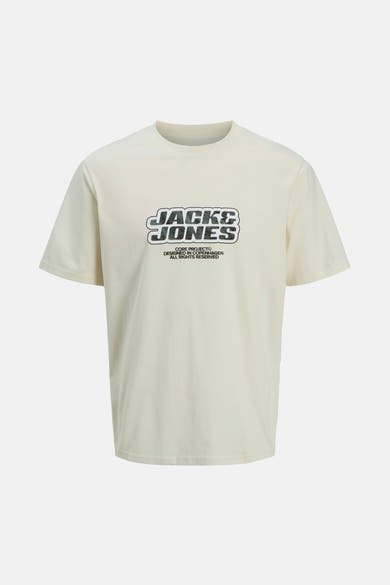 Beige T-shirt met korte mouwen van ORIGINALS BY JACK & JONES met opdruk op de voorkant.