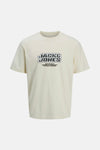 Beige T-shirt met korte mouwen van ORIGINALS BY JACK & JONES met opdruk op de voorkant.