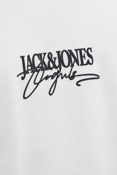 Wit T-shirt met korte mouwen van Originals by Jack & Jones, met geborduurd merklogo.