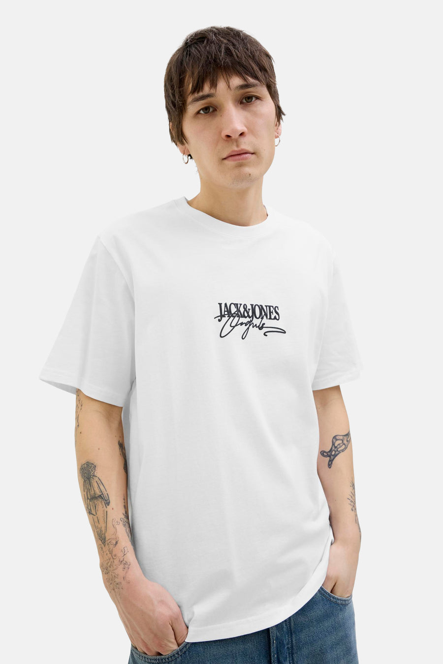 Wit T-shirt met korte mouwen van ORIGINALS BY JACK & JONES, met een zwart logo op de voorkant.