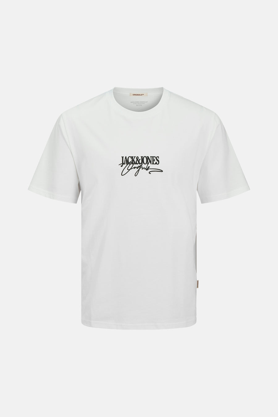 Wit T-shirt met korte mouwen van ORIGINALS BY JACK & JONES, met zwart logo op de voorkant gedrukt.