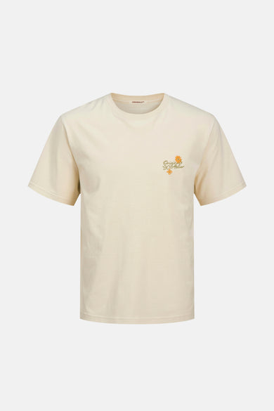 T-shirt à manches courtes écru par ORIGINALS BY JACK & JONES avec motif brodé fleuri sur la poitrine.