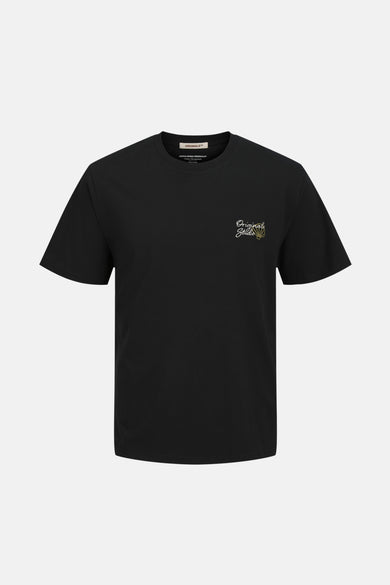 T-shirt à manches courtes noir de ORIGINALS BY JACK & JONES avec motif décoratif sur la poitrine.