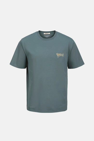 Blauw T-shirt met korte mouwen van ORIGINALS BY JACK & JONES, met ronde hals en zichtbaar merklabel.