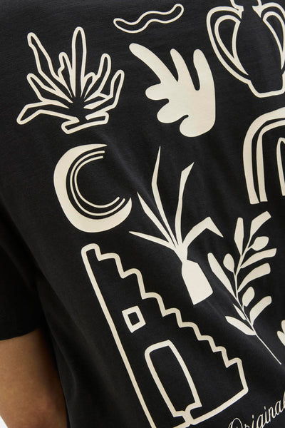 Zwart T-shirt met korte mouwen van JACK & JONES met witte grafische prints.